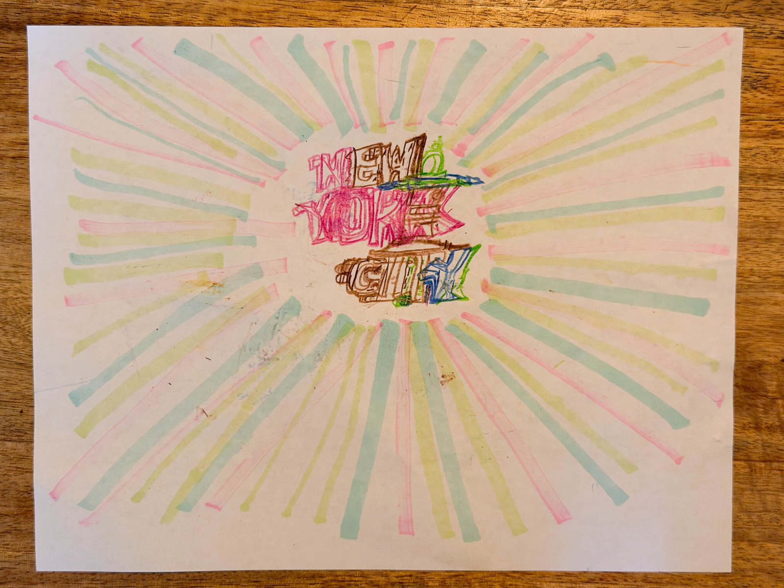 New York POW, pastel rays and New York City lettering by Matthew
